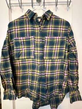 SO Teal Plaid Shirt with Pink and Yellow Stripes